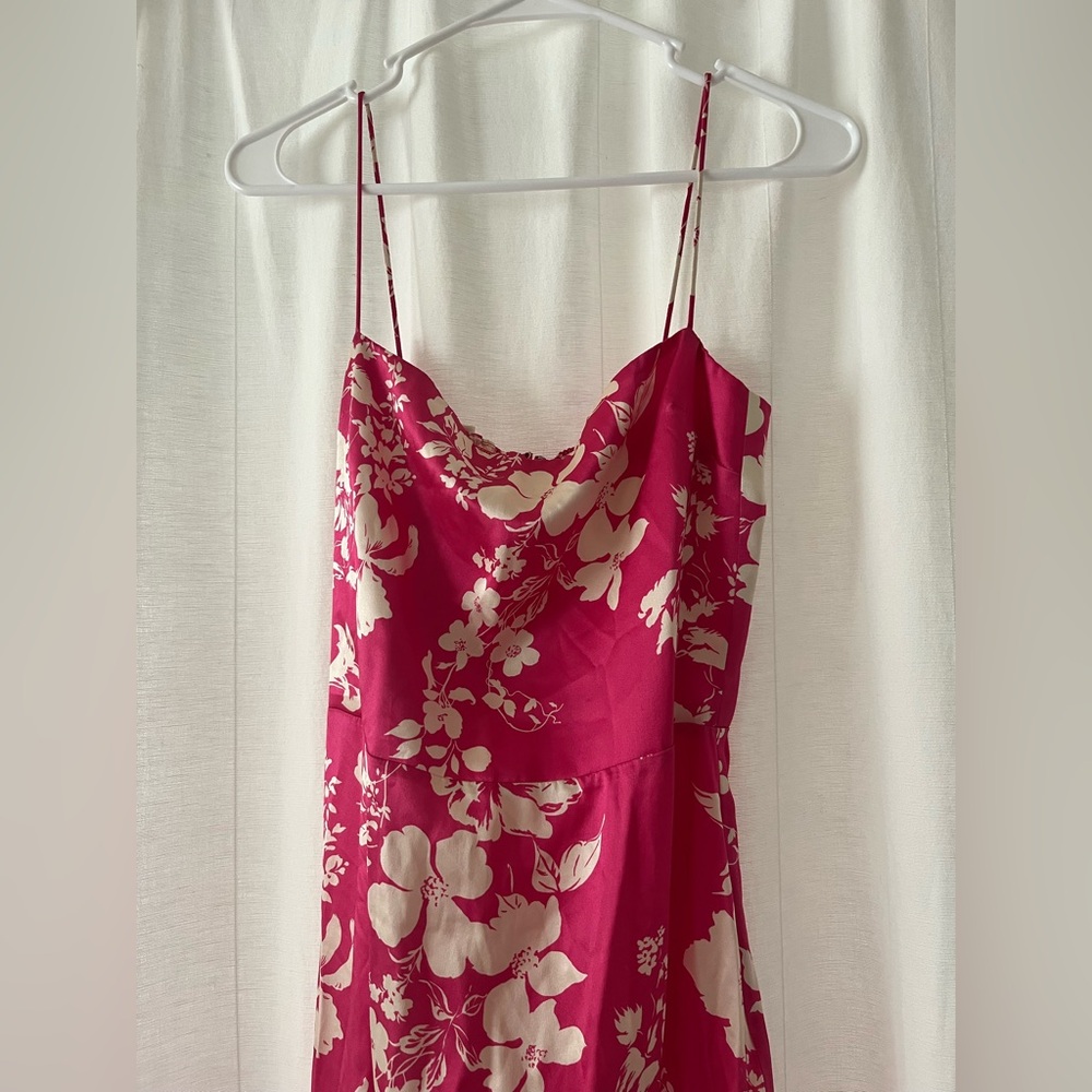 Reformation | Frankie silk floral spaghetti strap dress with leg slit